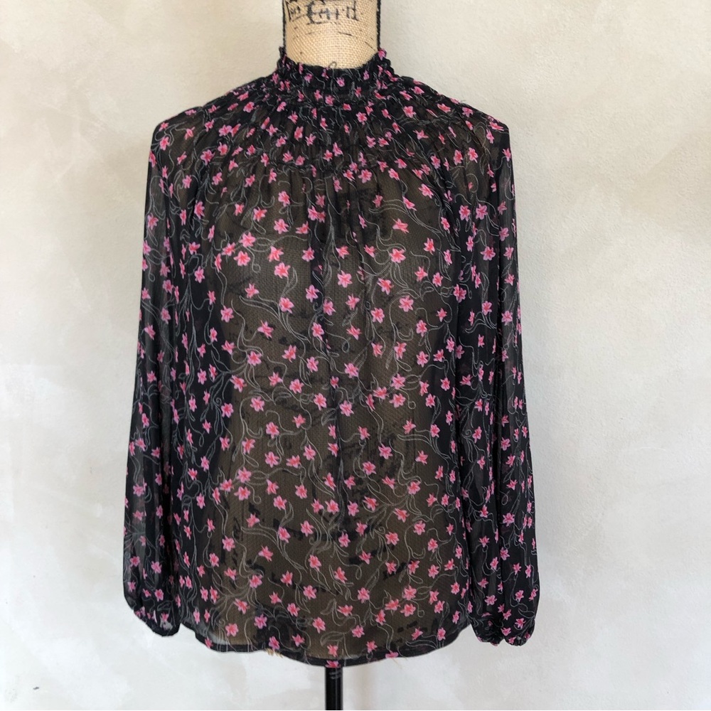 Elizabeth and James floral sheer long sleeve top